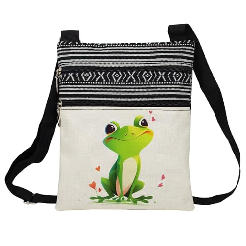 Lovely Frog Messenger Bag Small Ethnic Pattern Printed Adjustable Strap Crossbody Zipper Bag Lovely Frog Phone Bag Wallet Cute Shoulder Handbag for Women - 2