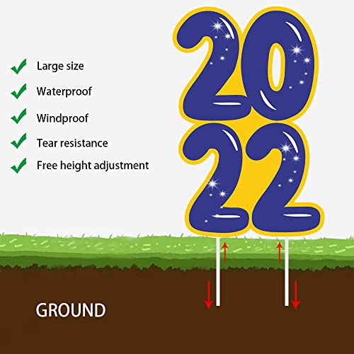 2022 Graduation Decorations Yard Sign - 10PCS Large Blue Gold Congrats GRAD Lawn Signs with Stakes for College Class of Graduation 2022 High School, College Outdoor Lawn Decor Party Favors Supplies