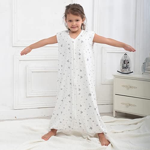 Toddler Sleeping Bag with Feet 0.5 TOG 100% Cotton Summer Baby Sleep Sack with Legs Sleeveless Wearable Blankets Swaddle Infant Pyjamas Unisex for Boys and Girls 4 - 5 Years (Grey Giraffe)
