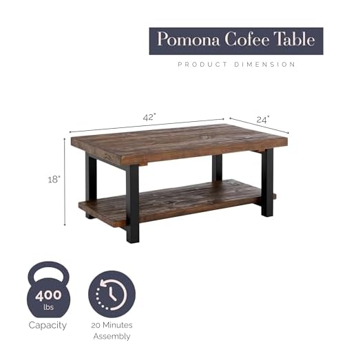 Rustic 42-Inch Solid Wood Coffee Table