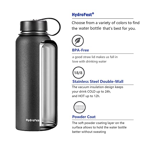 Hydrofest 40 Oz+40 Oz Stainless Steel Water Bottle With Straw, Wide Mouth Double Wall Vacuum Insulated Leakproof Water Flask #TOP3