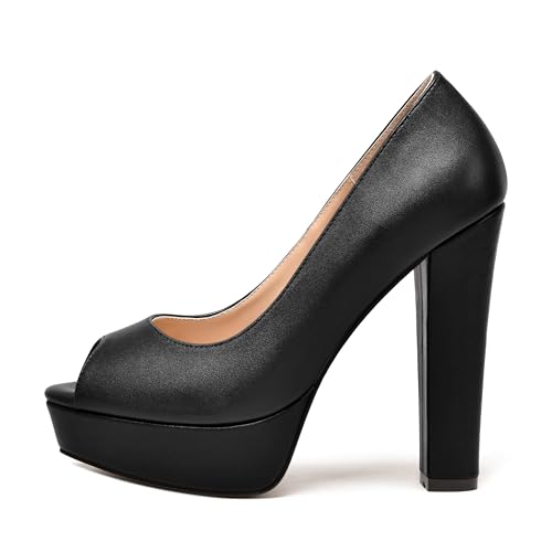 MODENCOCO Womens Fashion Platform Slip On Sexy Matte Evening Peep Toe Block High Heel Pumps Shoes 5 Inch2