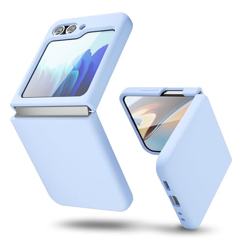 oakxco for Samsung Galaxy Z Flip 5 Case Silicone Thin Slim Grip Soft Rubber Gel Protective Phone Case for Women Matte Plain Solid Color Aesthetic Cute Girly Case with Camera Cover Light Blue