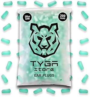TYGA Store 200 Pairs Soft PU Foam Ear Plugs, SNR 38 dB Noise Cancelling, Best for Sleep, Snoring, Automotive, Construction, Refill Bulk Pack with Reusable, Resealable Zip Lock Bag. (Mint Green)