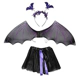Fantasia Halloween Feminina Adulta Barata Kit Saia com Asa de Morcego