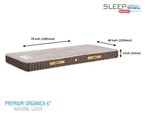 Image of SLEEPSPA BY COIRFIT ORGANICA Natural 6 Inch HerbFR Size Grey Latex Foam Mattress (78X60) inches - Heavy Duty Breathable Quilted Knited Fabric Bed Mattress for Bed Room & Guest Room | 7 Year Warranty