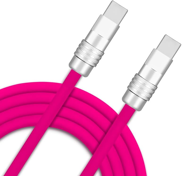 Chubby 2.0 Durable Fast Charging Cable USB Type-C Cables Ultra-Thick Silicone Cord USB-C to USB A Cable for Cell Phones, Android Devices and More, Rose Red, Type-C to Type-C, 6.6 FT