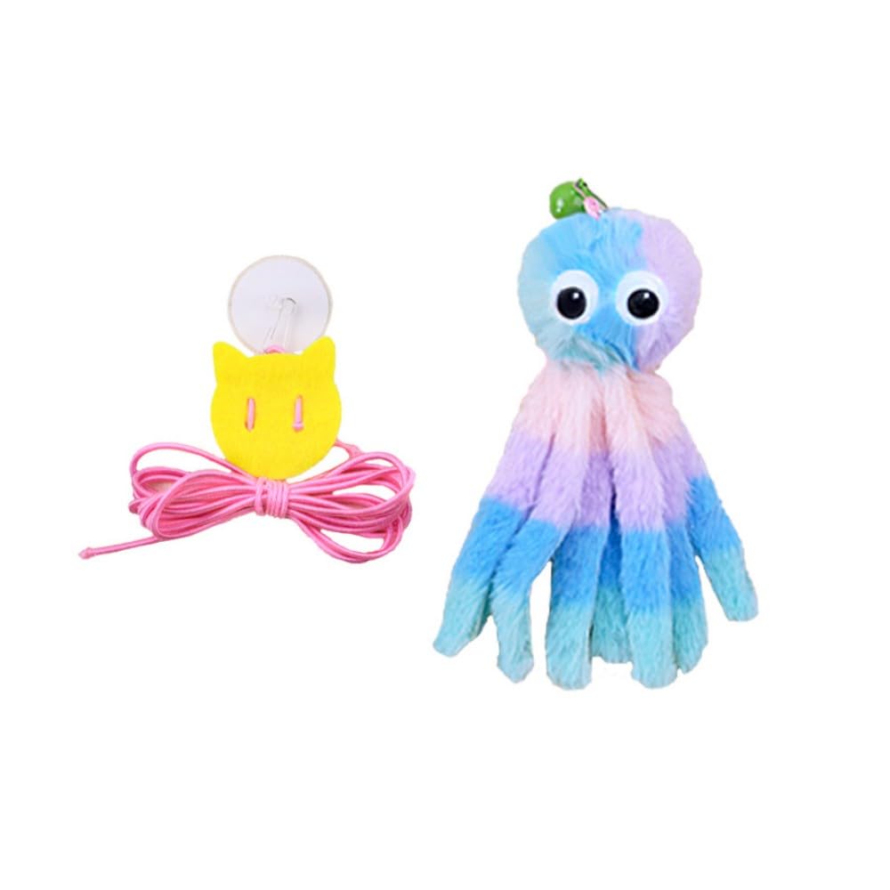 Tyasoleil Squeaky Elastic Octopus Hanging Cat Toy - Interactive Plush Pet Toy for Self-Play Boredom Relief (Purple) - Image 2
