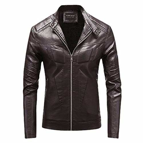 HXKJ Männer PU-Lederjacke Slim Motorrad Lederjacke Multi-Pocket Plus Wildleder-Lederjacke Brown-XXXL Cover