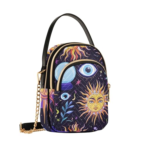 Mystical Suns Faces Eyes Women Shoulder Handbag Animal Print Chain Strap Phone Wallet Handbag Quilted Crossbody Clutch Zipper Tote2