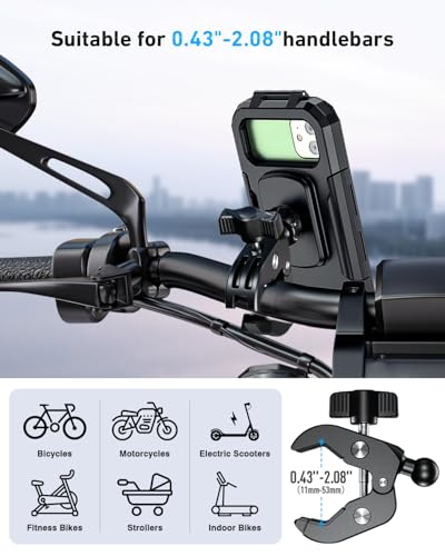 LUROON Soporte Móvil Bicicleta Moto Impermeable Universal Pantalla Táctil Sensible 360°Rotación Anti Vibración Soportes para Moto Bici para Smartphones 5,5-7,0" Móvil - imagen 5