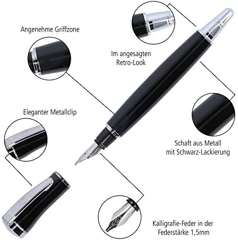 Online Calligraphy-Set Tango  fountain pen with black metal design  pens in 3 different line widths 1,1-mm, 1,5-mm, 1,9-mm  incl. calligraphy ink cartridges  gift set with case Black
