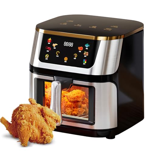 Freidora de aire de 12L con ventana visual, pantalla táctil digital de 1400W – 6 funciones de cocina, tiempo/temperatura ajustables, fácil de limpiar para la familia