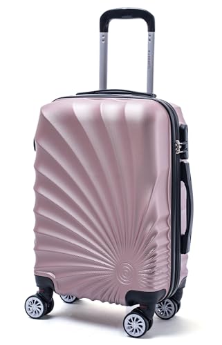 R.Leone Valigia da 1 pezzo Fino a Set 4 Trolley Rigido grande, medio, bagaglio a mano adatto Ryanair 55x40x20cm e beauty case 8 ruote in ABS 2092 (Rose Gold, M Media)