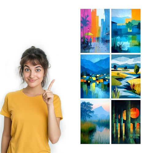 Image of SiddArtify Abstract Landscape Wall Art Prints Set - Modern Art Poster Decor for Living Room Bedroom Office - 8x12 Sticker Pack of 6