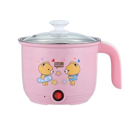 TRADY Electric Cooker Steamer 1.8 L Mini 220-Watts Multi-Purpose Rice Double Anti-Heating, Perfect for Water Egg, Pasta, Soup Home, Office and Travel - Pink