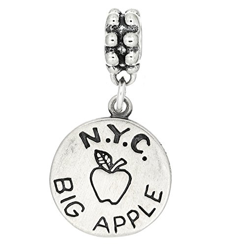 Sterling Silver Oxidized New York Nyc Big Apple Dangle Bead Charm #TOP1