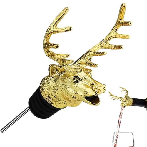 Image of 1 Piece Wine Bottle Pourer, Deer Head Whiskey Pourer for Red Wine, Universal Bottle Cap for Wine and Liquor Bottles, Elegant Gift for Wine Lovers (Golden)