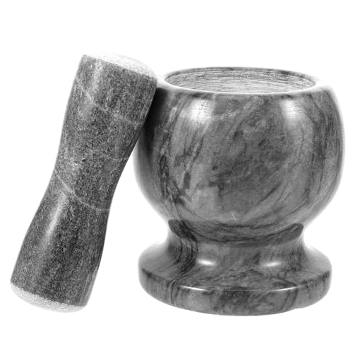 BESTonZON 大理製ガーリックマッシャー 手動すり鉢臼 ブラック 料理用スパイス ニンニク潰し キッチン用耐久グラインダー