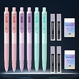 WRITECH Up Mechanical Pencil Set: 6ct Pastel Mechanical Pencils 0.7mm with 4 Tubes of HB Lead Refills and 2 Extra Erasers for Writing Drawing Sketching Drafting