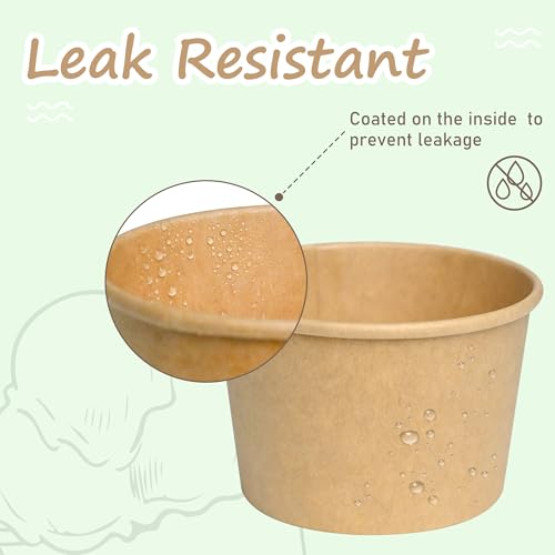 Image of ESSENTIAL Paper Ice Cream Cups with Lids, 50 Pcs 8oz Paper Snack Bowls | Disposable Dessert Bowls with Lids for Hot or Cold Food, Paper Snack Containers for Sundae, Frozen Yogurt, Soup (Brown)