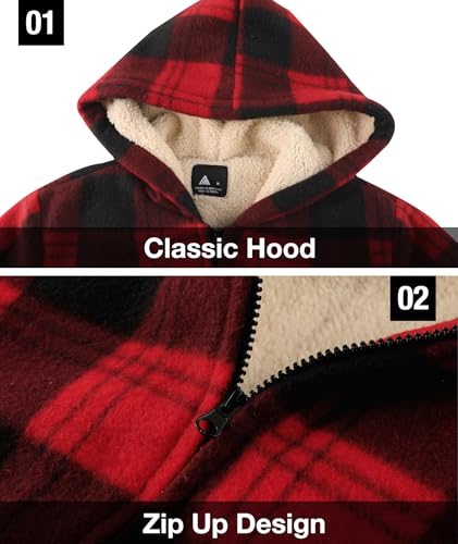 Image of GEEK LIGHTING Boys Flannel Jacket Sherpa Lined Hoodies Zip Up Fleece Plaid Shirt Jackets Winter Outdoor Coat Warm