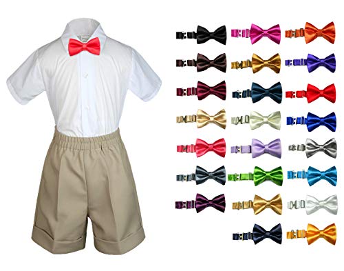 MILLTEX 3 Pieces Set Formal Party Wedding Color Satin Bow tie Shirt Khaki Shorts Set New Born Baby Boy Toddler Sm-4T (SM (0-6 Months), Green Teal)