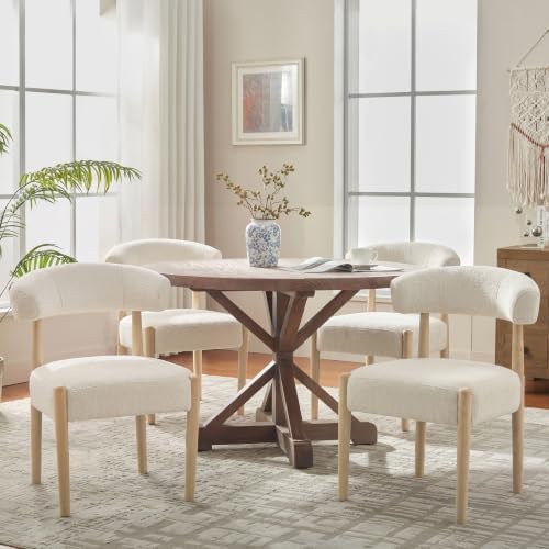 VKNOW Wooden Dining Chairs Set of 4 with Rubberwood Legs, Curved Backrest