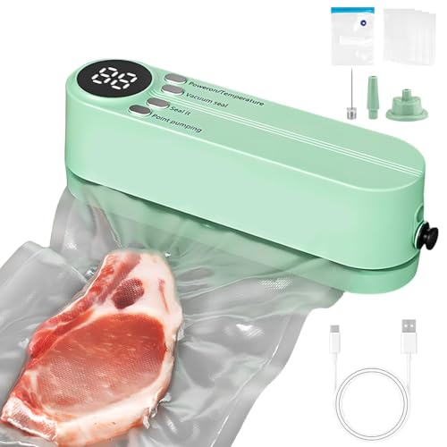 LULUWA Envasadoras al Vacío 60KPA, Mini Sellador de Alimentos Portátil con 5 Bolsas, Sellador de Vacío Multifuncional Recargable Mantiene Fresca la Carne las Verduras los Aperitivos