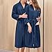Mens Robes Lightweight Waffle Plush Warm Cozy Baggy Bathrobes with Pockets Belt Casual Fashion Couple Sleepwears Long Men'S Robe With Hood Navy 3XL