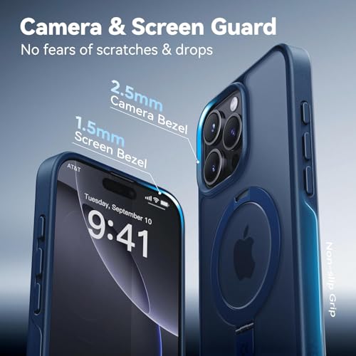 Image of iPhone 16 pro Max Magsafe Stand Case | Matte Design & 360 Protection | Military-Grade Apple iPhone 16 pro Max Cover | Ultra Premium - Blue