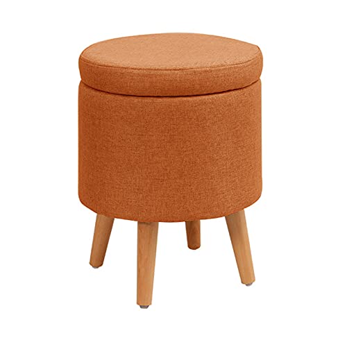 LIULIFEN Reposapiés Acolchado con Almacenamiento y Mesa Auxiliar - Elegante Taburete Redondo para Dormitorio - Multifuncional y Compacto (Naranja)