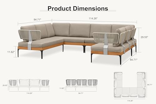 Image of PURPLE LEAF Patio Furniture Set Outdoor Sectional Sofa with Fade-Resistant Cushions and Pillows Wicker 8 Pieces U-Shaped Couch Modern Conversation Sets for Balcony Yard Garden Poolside, Taupe