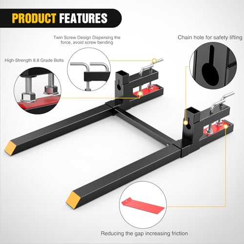 Image of Nilight 60 inch 4000lbs Clamp on Pallet Forks Heavy Duty with Adjustable Stabilizer Bar for Loader Bucket Skid Steer Tractor