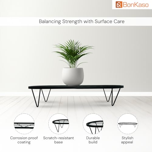 Image of BonKaso Heavy Duty Stadium Plant Stand: 60.9X 22.5 x 12.7 cm, Black - Set of 4, Modern Design for Indoor & Outdoor Use, Sturdy, Anti-Rust Planter Stand for Garden, Balcony, Patio