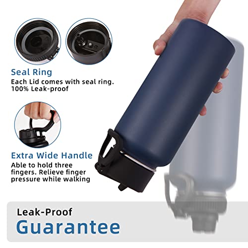Image of Volhoply 32 oz Insulated Water Bottles Bulk 2 Pack with Straw Lid & Spout Lid,Stainless Steel Sports Water Bottle,Double Wall Vacuum Cups,Leakproof Wide Mouth Metal Flask for Travel(Navy,2)
