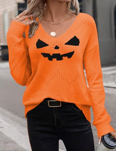 Image of Zeagoo Womens Sweaters Fall Trendy Casual Long Sleeve Shirt Lightweight V Neck Off Shoulder Crochet Pullover Top Outfit