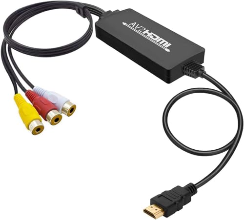 Mindorlen Convertidor RCA a HDMI, convertidor AV a HDMI, convertidor compuesto a HDMI, convertidor de Wii/PS2/VHS/VCR/DVD/X box/n64 a HDMI para nuevos televisores, compatible con PAL/NTSC, 720P/1080P