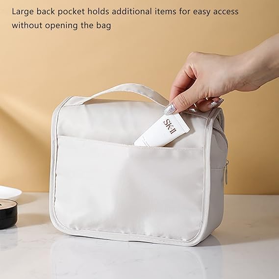 Image of Toiletry Bag for Travel Nylon Toiletry Kit Cosmetic Makeup Pouch Organizer Foldable Multifunction Bag for Brush /Shaving Kit /Medicine for Men & Women Waterproof (Beige) 15 cms