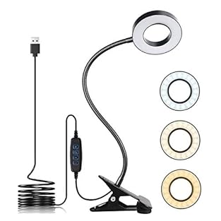 📖【3 Lighting Modes and 10 Brightness Levels】 Dimmable LED desktop ring lights with 3 lighting modes: warm light (3000K), warm white light (4500K) and white light (6500K). There are 10 adjustable brightness options for each lighting mode. The built-in...