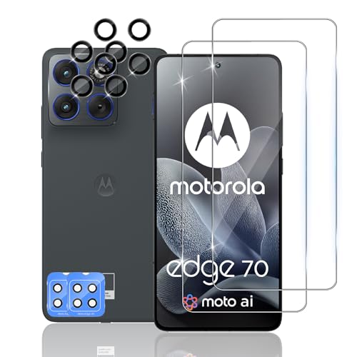 TUTUO Protector de Pantalla para Motorola MOTO EDGE 70 5G, [2+2 Piezas] Cristal Templado + Protector de Lente de Cámara, 9H Dureza Film HD Vidrio Templado, Sin Burbujas, Antiarañazos
