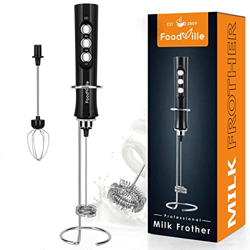 Comparison: Best Rechargeable Handheld Milk Frother 3 FoodVille MF02 Rechargeable Milk Frother Handheld Foam Maker with Stainless Whisk for Cappuccino, Latte, Bulletproof Coffee, Keto Diet, Protein Powder, Matcha