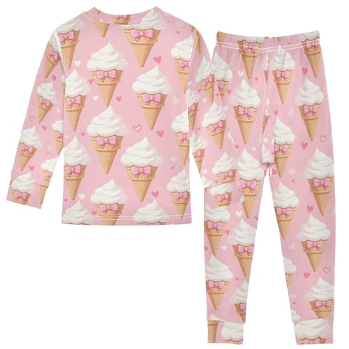 ALAZA Bow Ice Cream Heart Love Pajamas Long Sleeve Sleepwear 2-Piece Pajama Set2