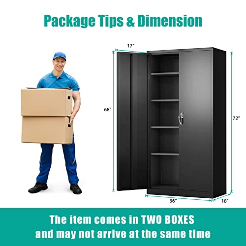 Intergreat Black Metal Storage Cabinet Doors,72" Locking Steel Storage Cabinet With Shelves, Tall Metal Cabinet Lockable Steel Cabinets For Home Office #TOP5
