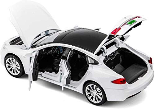 Image of Metal Pull Back Diecast Car 1:32 Tesla S Pull Back Car Model with Sound Light Boys Gifts Toys for Kids【Pack of 1】,multicolor