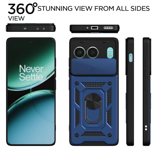 Image of Pikkme D10 Tough Armor Bumper Case | 360 Protection Case | Sliding Camera Shield Cover & Ring Holder Stand Back Cover for OnePlus Nord 4 5G (Blue)