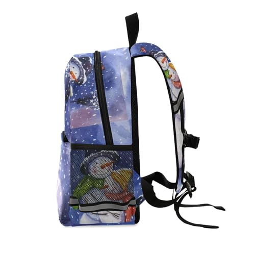 Toddler Backpack lightweight Preschool Sturdy Kindergarten Book Bag Chest Clip Daycare Bag for Travel, Toys Print Mr. Snowman and Mrs. Snowman Bird Snow Day Blue2