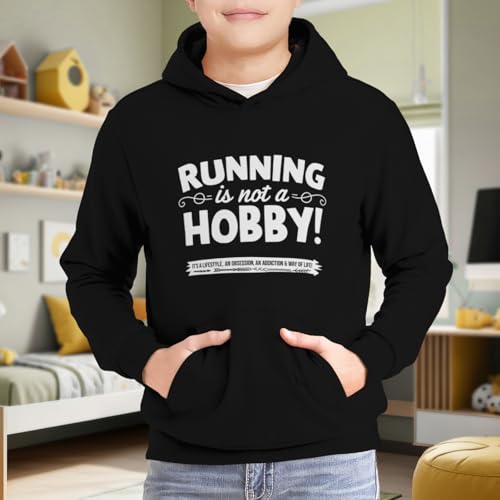 Kids Retro Running Is Not A Hobby Gym Fitness Boys Girls Lightweight Kangaroo Pocket Fleece Hoodies 6