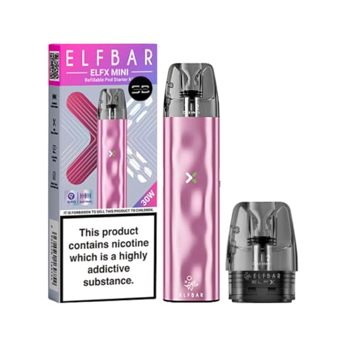Elf Bar ELFX Mini Vape Kit [Pink] - Available in 9 colours 1000mAh Battery Type-C Fast Charging 30W Output 5-Level RGB Indicator Dual Mesh & Anti-Leak Tech - Works with ELFX Pods - No Nicotine