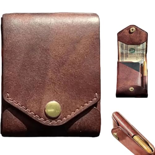 Vintage Handmade Leather Wallet, Multifunctional Handmade Leather Wallet For Men, Compact Wallets For Cash, Slim Minimalist Men'S Wallets Built-In Pen Slot. (1PC, Wallet+pen)